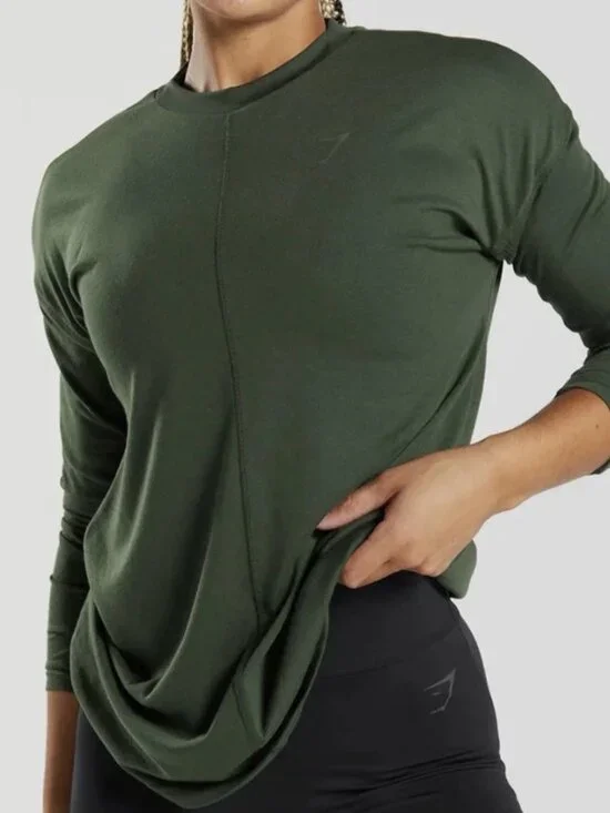 Gymshark Training Long Sleeve Top - Deep Olive Green - Small - Picture 1 of 12